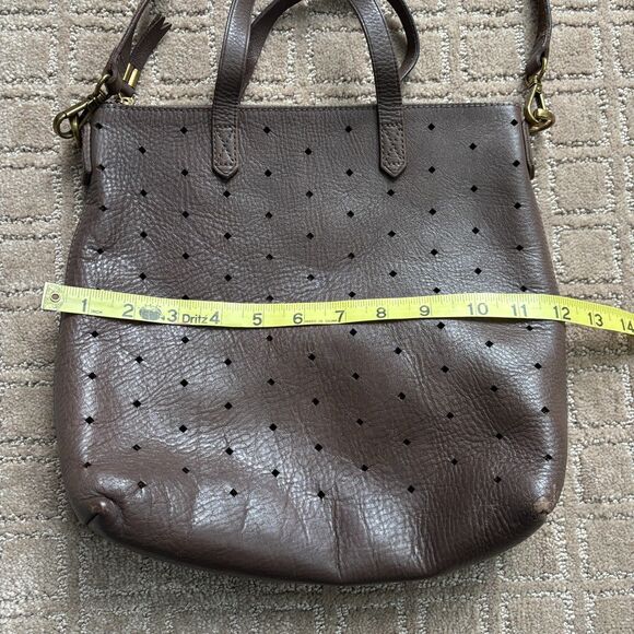 MADEWELL The Zip Top Transport Tote Crossbody Brown Leather Bag Purse Perforate - Picture 8 of 10